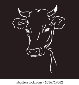 Print Hand drawn cow line vector illustration art.