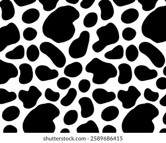 Сows print. Hand Drawn dash pattern. Seamless pattern with small and big black shapes