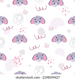 imprimir con elefante facial dibujado a mano. Patrón escandinavo infantil. Patrón sin inconvenientes para tela, papel, envoltura, ropa, textil, papel pintado, habitación para niños. Ilustración del vector