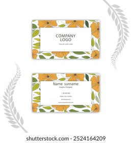 Print Hand drawn floral business card template.