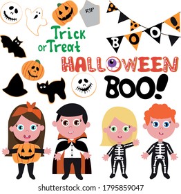 Print Hand drawn halloween kid. Vector Illustration.