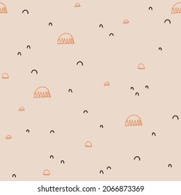 print with hand drawn wild forest. Kids scandinavian pattern. Seamless pattern for fabric, paper, wrapping, clothing, textile, wallpaper, children room. Vector illustration