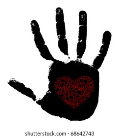 Print of a hand with heart. Vector illustration