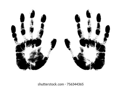 Print hand of human, cute skin texture pattern,vector grunge illustration. Scanning the fingers, left and right palm on white background
