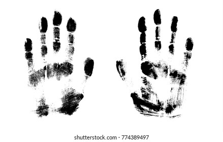 Print of hand of human, cute skin texture pattern,vector grunge illustration. Scanning the fingers, left and right palm on white background
