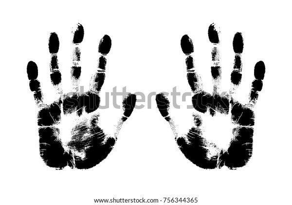 人間のかわいい肌のテクスチャーパターンの手 ベクターグランジイラストを印刷 白い背景に指 左右の手のひらをスキャンする のベクター画像素材 ロイヤリティフリー