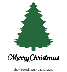 Print Hand-drawing Merry Christmas Tree. Vector cartoon illustration.