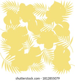 Print Hand-drawing silhouette background collection. Vector palm leaf, flowers. Element for design.