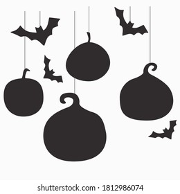 Print Hand-drawing silhouette background collection. Vector pumpkin, bat. Element for design.
