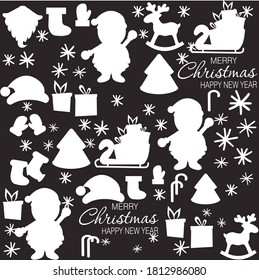Imprimir colección de fondo de silueta de dibujo manual. Decoración de navidad vectorial. Elemento para el diseño.