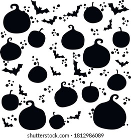 Print Hand-drawing silhouette background collection. Vector pumpkin, bat. Element for design.