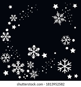 Print Hand-drawing silhouette background collection. Vector snowflake elemente for design.