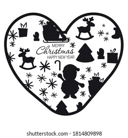 Print Hand-drawing silhouette background collection. Vector heart with floral themed decoration. Element for design.