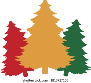 Print Hand-drawing silhouette background collection. Vector pine tree with decoration. Element for design.