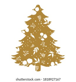 Print Hand-drawing silhouette background collection. Vector pine tree with decoration. Element for design.