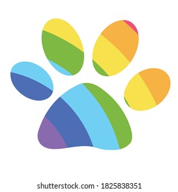 Print Hand-drawing silhouette background collection. Vector animal paw with rainbow decoration. Element for design.
