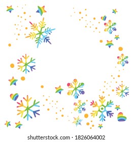 Imprimir colección de fondo de silueta de dibujo manual. Vector copo de nieve con decoración de arco iris. Elemento para el diseño.