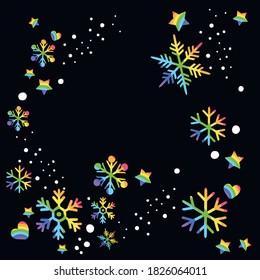 Print Hand-drawing silhouette background collection. Vector snowflake with rainbow decoration. Element for design.