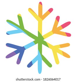 Print Hand-drawing silhouette background collection. Vector snowflake with rainbow decoration. Element for design.