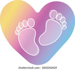 Print Hand-drawing silhouette background collection. Vector heart symbol, with footprint rainbow decoration. Element for design.