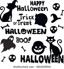 Print Hand-drawing silhouette background collection.Themed  halloween vector decorations. Element for design.
