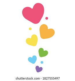 Print Hand-drawing silhouette background. Vector hearts, rainbow decoration. Element for design.
