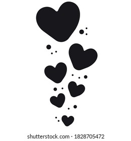 Imprimir fondo de silueta de dibujo manual. Corazones vectoriales, decoración. Elemento para el diseño.