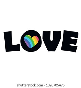 Print Hand-drawing silhouette background. Vector love with rainbow heart decoration. Element for design.