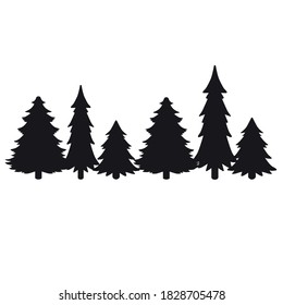 Print Hand-drawing silhouette christmas tree. Vector pine tree. Snowflake. Element for design.