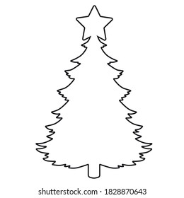 Print Hand-drawing silhouette christmas tree. Vector pine tree. Snowflake. Element for design.