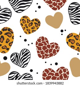 Print Hand-drawing wild hearts. Vector Seamless pattern.