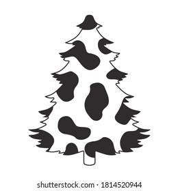 Print Hand-drawn vector christmas tree with spots decoration background. silhouette element design collection.