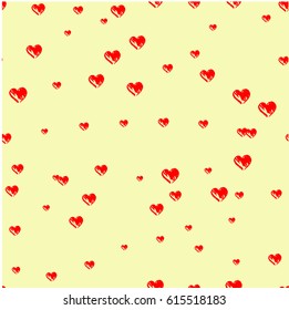 Print with hearts, hearts drawn with a brush.