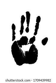 Print of a human hand. Palm imprint in black isolated over white. Vector grunge illustration.