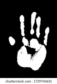Impresión de una mano humana. Impresión de la palma en blanco aislado sobre negro. Ilustración de grunge vectorial.