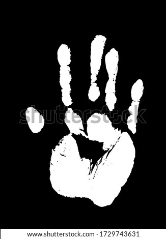 Print of a human hand. Palm imprint in white isolated over black. Vector grunge illustration.