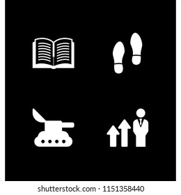 print icon. 4 print set with tank, book, human shoes footprints and promotion vector icons for web and mobile app