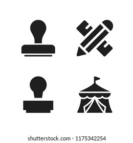 print icon. 4 print vector icons set. stamp, tent and pencil icons for web and design about print theme