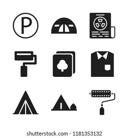 print icon. 9 print vector icons set. p button, paint roller and card icons for web and design about print theme