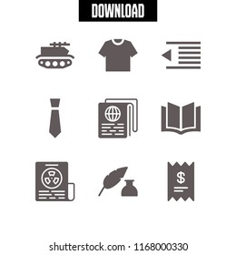 print icon. 9 print vector set. left indent, news paper, shirt and tie icons for web and design about print theme