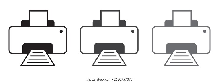 Ícone Imprimir. Ícone de impressora com contorno preto e branco com papel em branco e impresso. ilustração vetorial simples e limpa