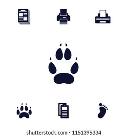 Print icon. collection of 7 print filled icons such as animal paw, news, newspaper. editable print icons for web and mobile.