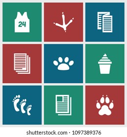 Print icon. collection of 9 print filled icons such as footprint of  icobird, ice cream in can, paw, sport t shirt number 24. editable print icons for web and mobile.