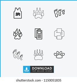 Print icon. collection of 9 print outline icons such as animal paw, news, family footprint, paw, sport t shirt number 24. editable print icons for web and mobile.