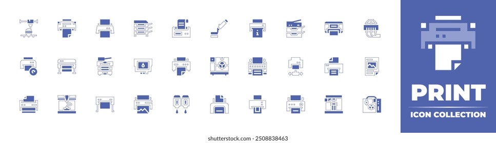 Print icon collection. Duotone style line stroke and bold. Vector illustration. Containing refreshdata, printer, plotter, dprinting, inkcartridge, dprinter, multifunctionprinter.