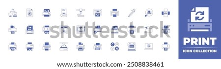 Print icon collection. Duotone style line stroke and bold. Vector illustration. Containing print, printingtest, dprinting, printer, dprinter, subtract, laser, recycledpaper, send.