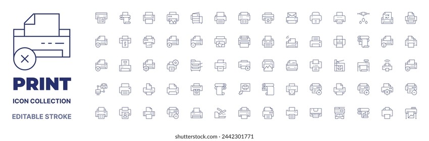 Print icon collection. Thin line icon. Editable stroke. Editable stroke. Print icons for web and mobile app.