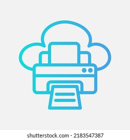 Icono de impresión en el estilo de gradiente sobre computación en nube, uso para presentación móvil en sitios web