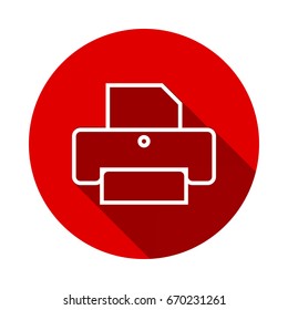 Print icon isolated on red background with long shadow. flat icon