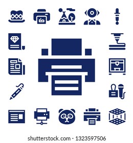 print icon set. 17 filled print icons.  Simple modern icons about  - Top hat, Certificate, Newspaper, Printer, 3d printing pen, 3d printer, Press, Print, Tipi, Panda, Mentalist